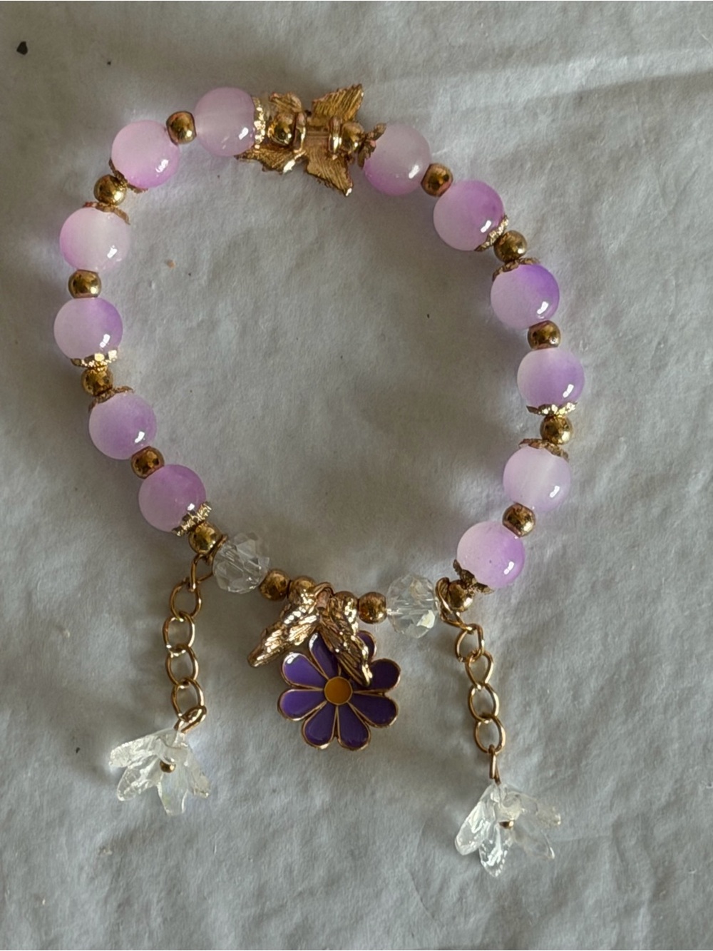 Purple Beaded Flower Charm Bracelet - Women Jewelry
